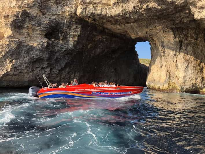 Sliema: Excursión en lancha motora por la Laguna Azul de Comino con las Cuevas de Comino