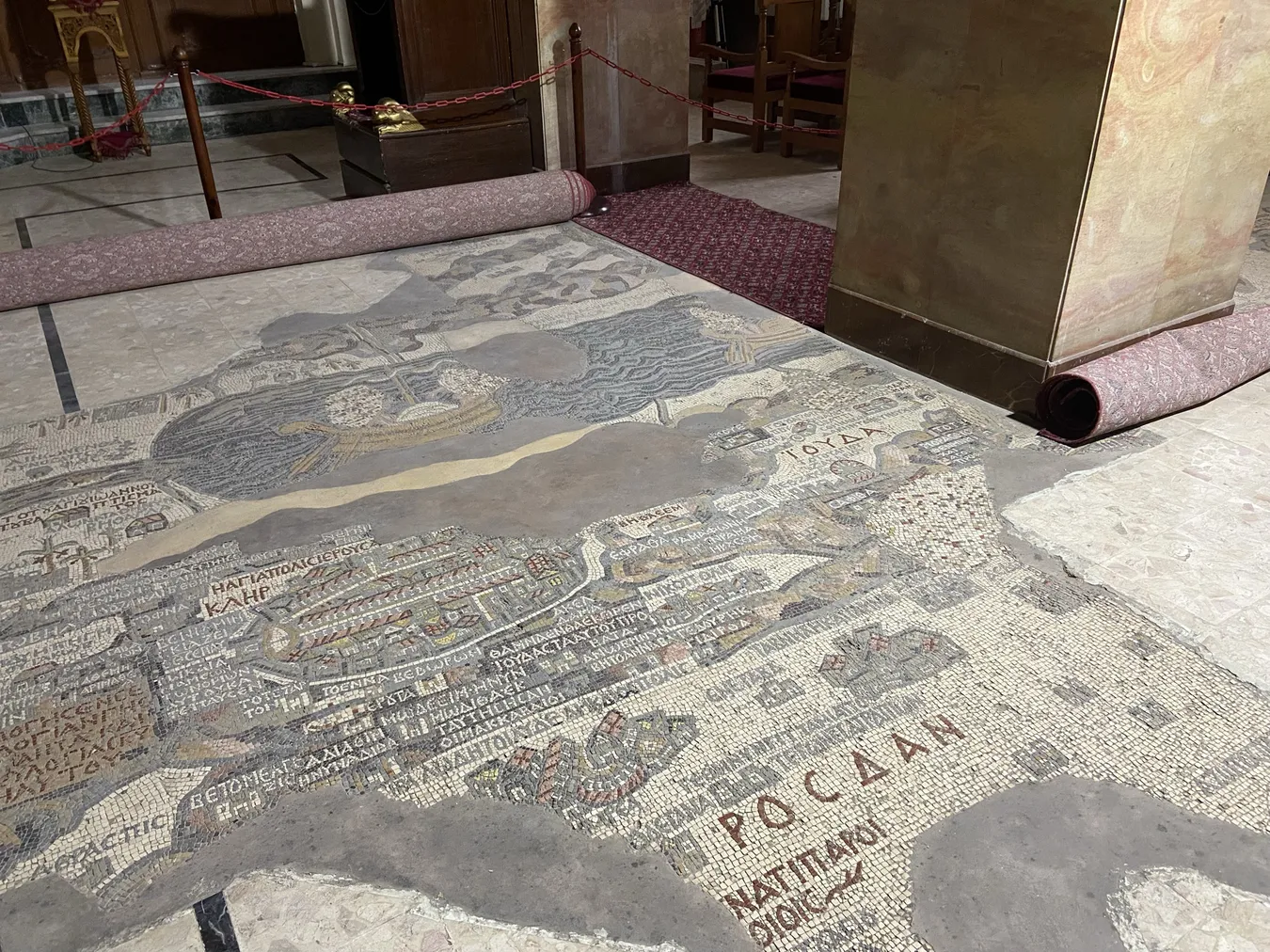 Mosaico con el mapa de Tierra Santa de Madaba.