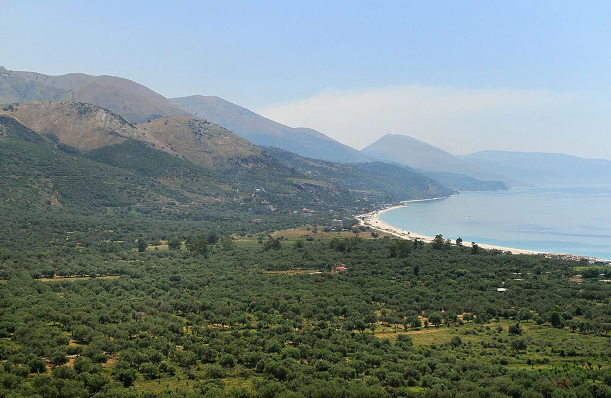 Panoramica de la forndosa vegetación de la zona y una de las playas salvajes de la zona al fondo
